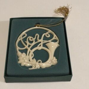 Vintage LENOX Porcelain Ornament - Christmas horn JOY w gold tassel